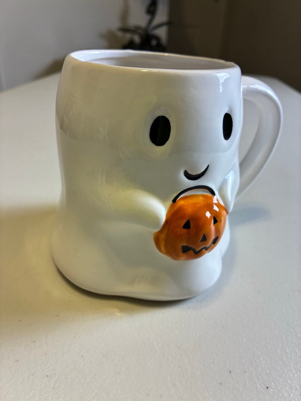 Cracker Barrel Halloween Ghost Mug Pumpkin Candy Bucket Stoneware Coffee Ghost